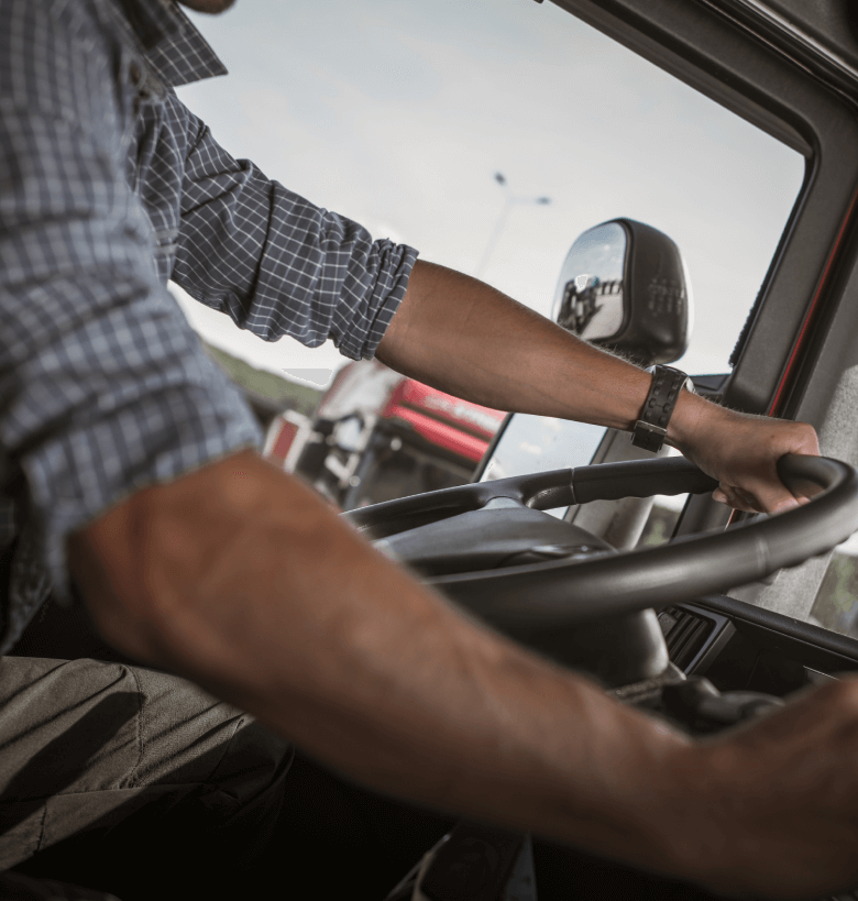 close up of Man driving a truck